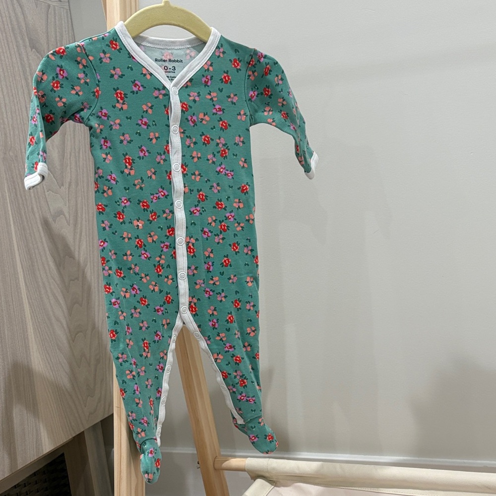 Roller Rabbit Green Floral Kids Footie